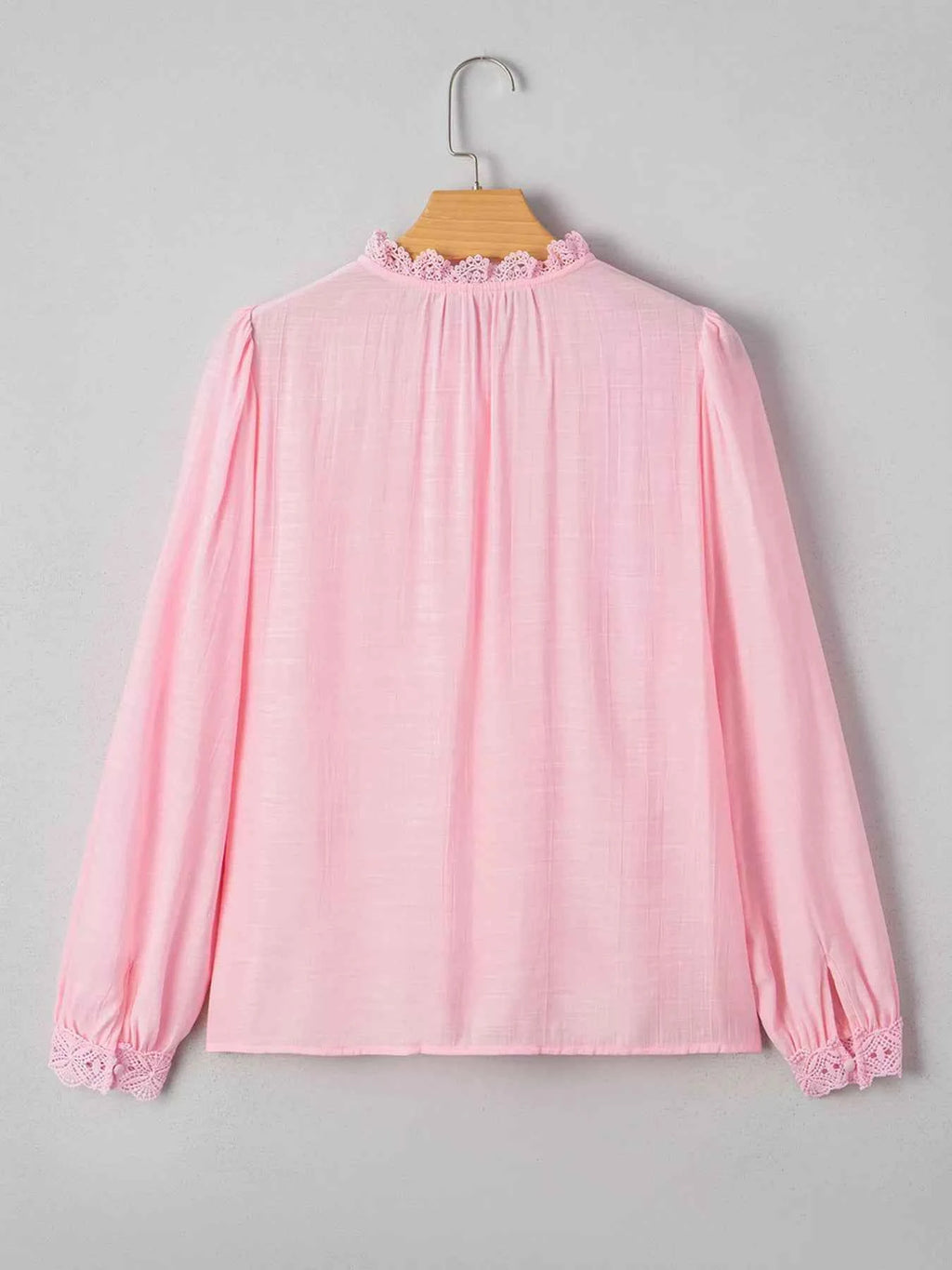 Lace Patchwork Edge Collarless Button Up Shirt 98cfbb73662d4e81827dceed5fe94ad8-Max-Origin