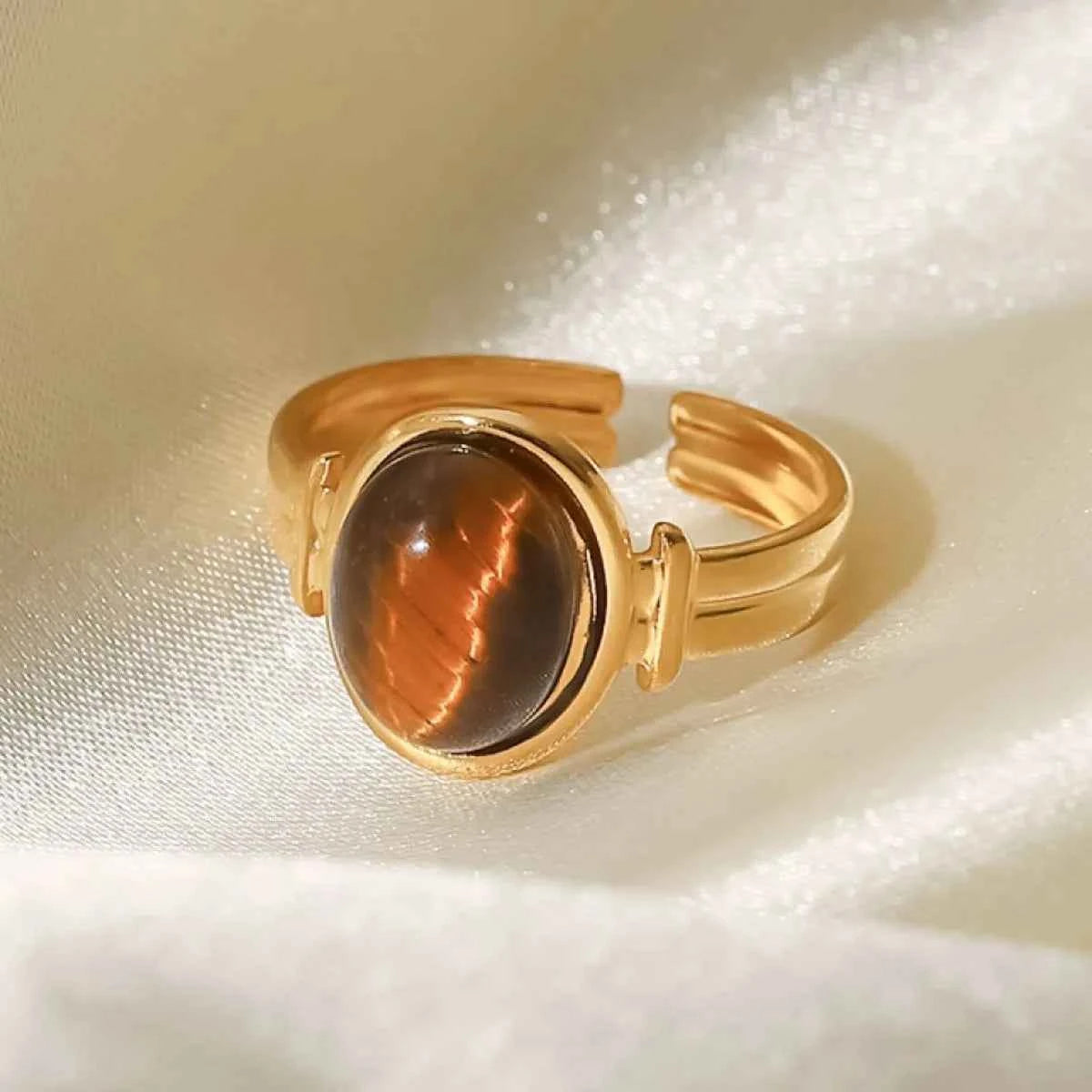Vintage Natural Stone Gold Plated Adjustable Ring Brown One Size 98d380b9-fc8f-456b-89a3-bde43cfe24b0-Max-Origin