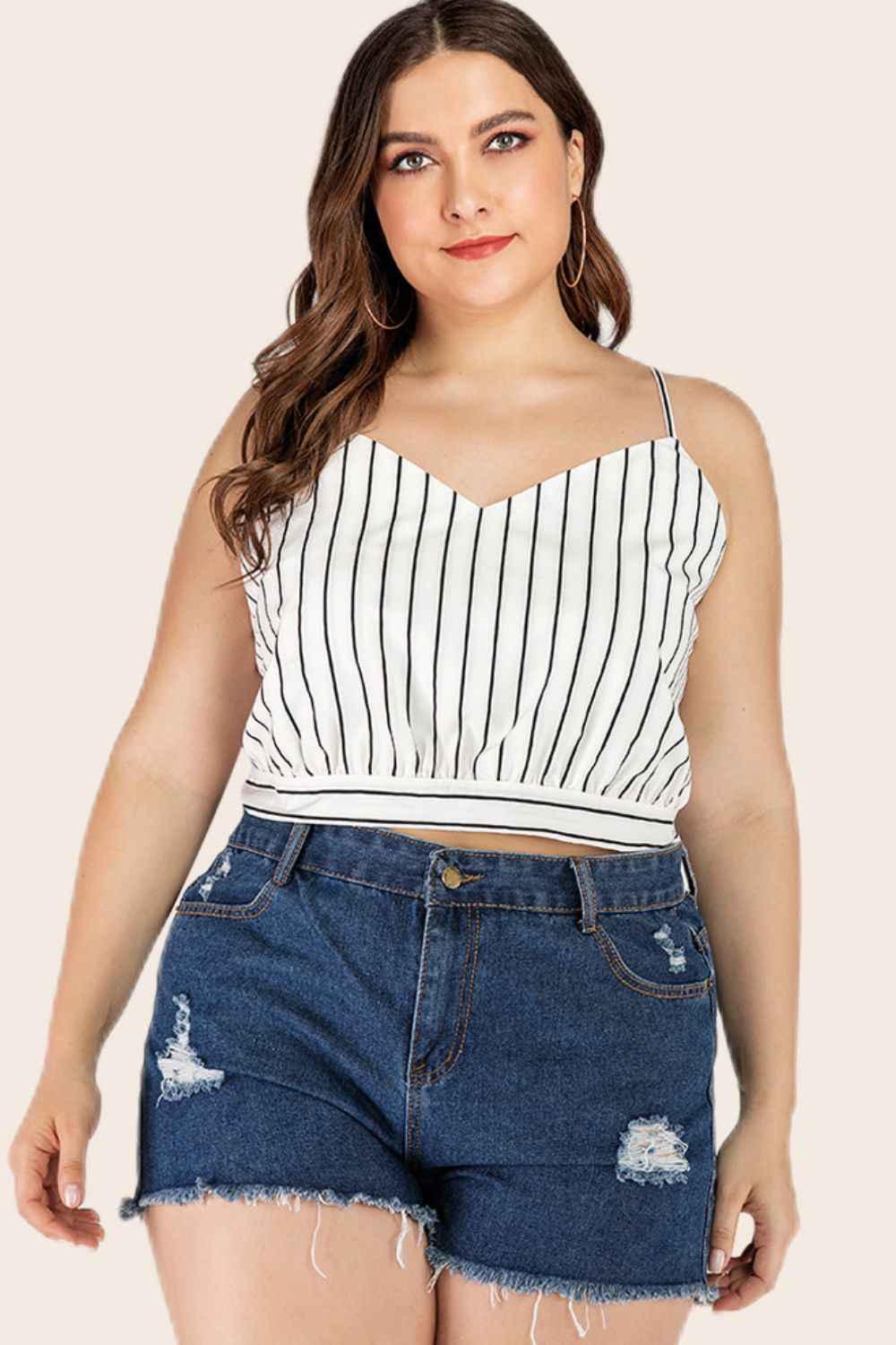Plus Size Striped Tie-Back Cropped Cami 98da81ac11174e8688d045e489e6c0c4-Max