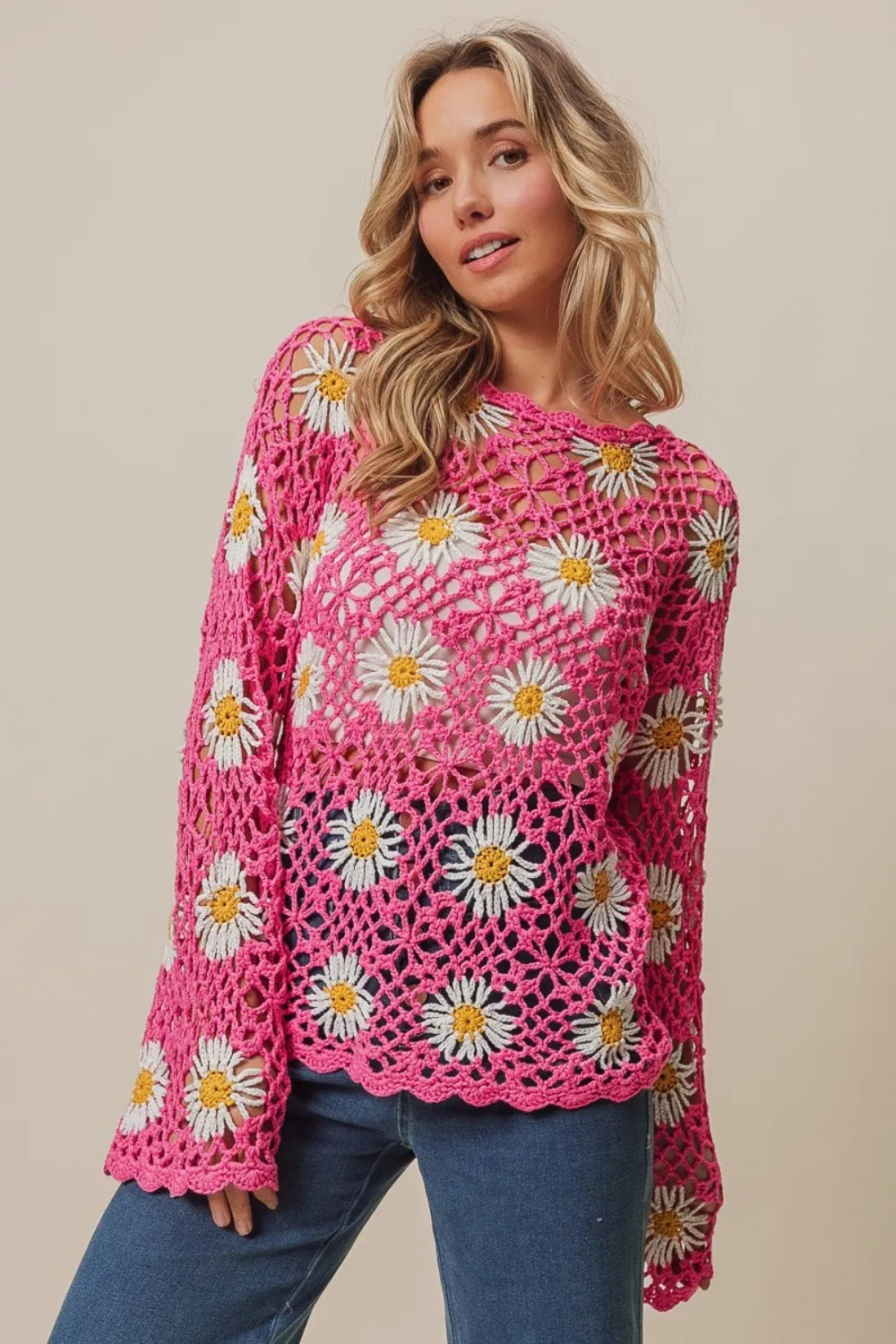 BiBi Floral Crochet Net Lace Cover Up 98de3744-d6b1-42e6-9c4b-ba42c44a462e-Max