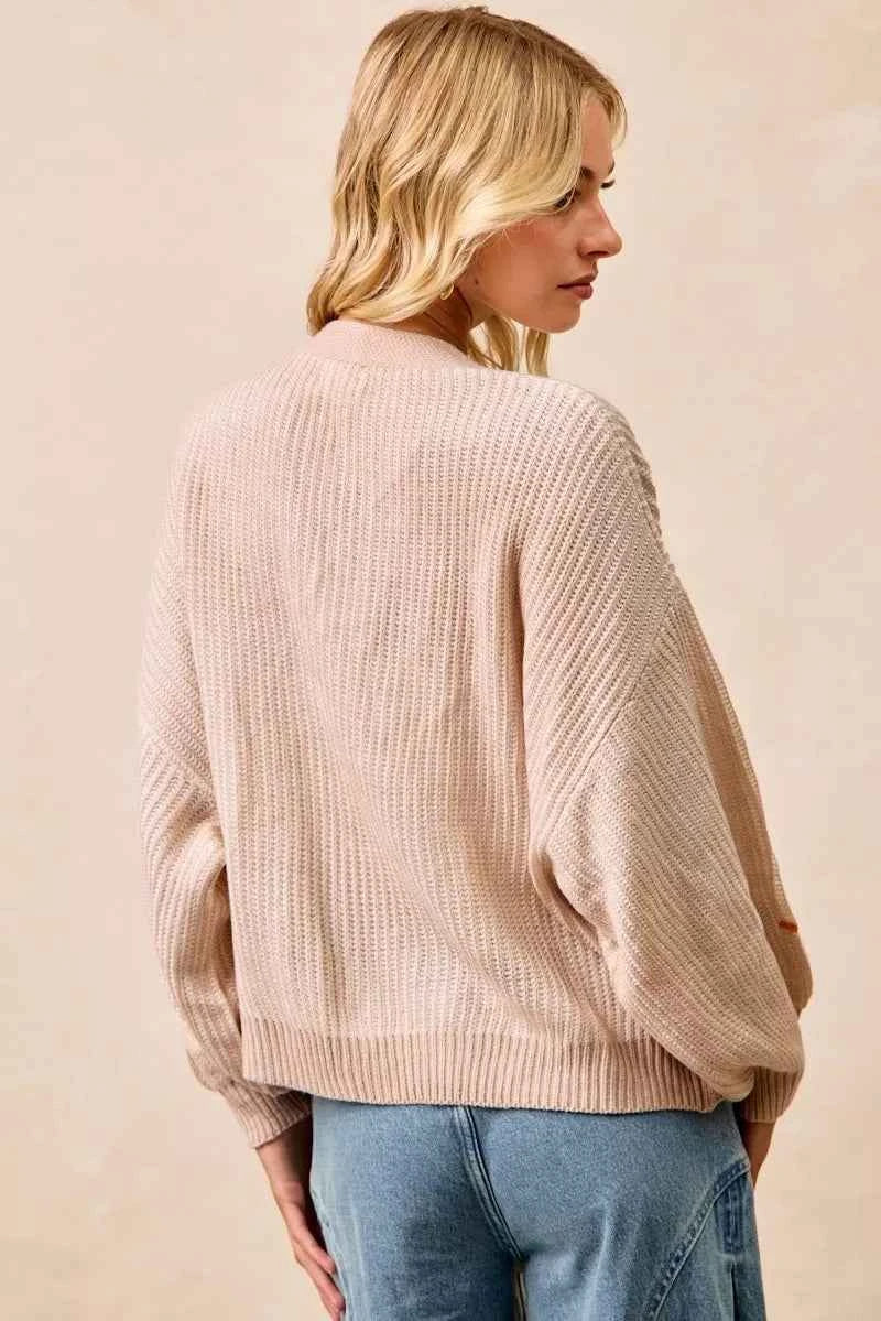 BiBi Two Tone Knit Cardigan with Leaf Patches 98e19a3c3179467da54fd231a0ac6a33-Max-Origin