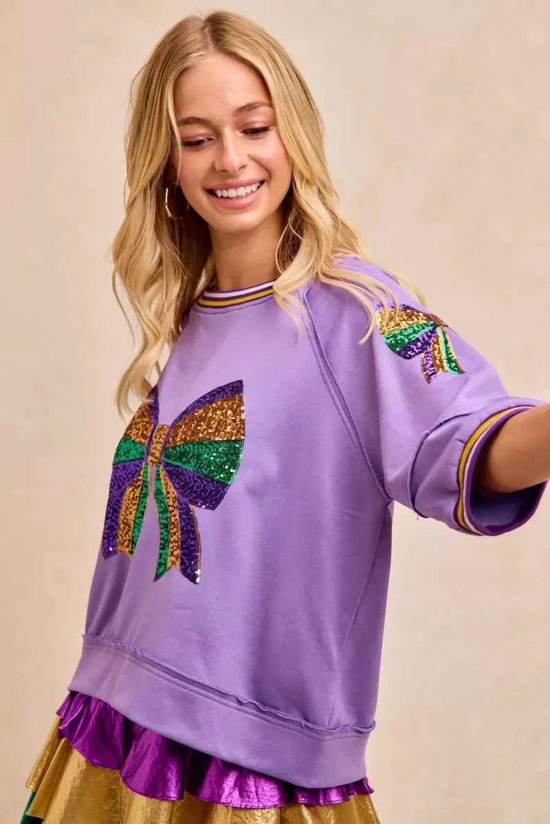 BiBi Mardi Gras Theme Ribbon Sequin Patched Top 98e3fc741c3349c0b395c5c1cffa1332-Max-Origin