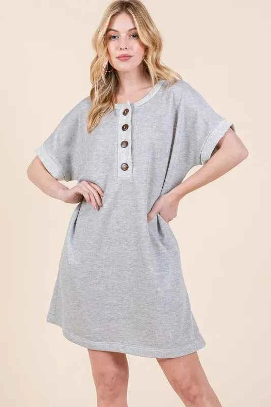 BOMBOM Casual Contrast Trim Henley Dress 98ec5c0199074c36bcc6e4a15b11b8c4-Max-Origin