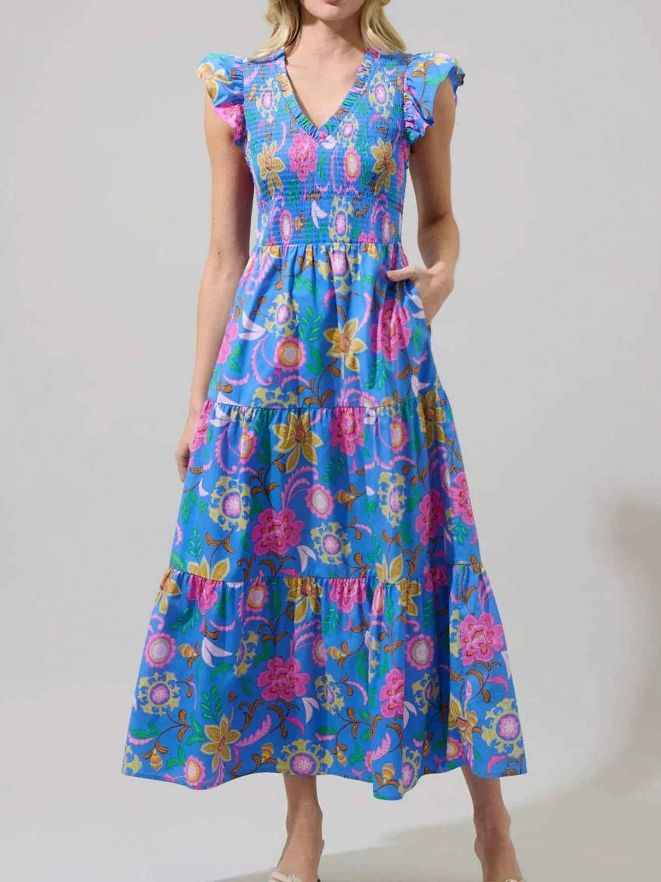Ruffled V-Neck Tiered Midi Dress Royal Blue 98f7ca60-7607-4da7-b2a7-49814c215585-Max-Origin