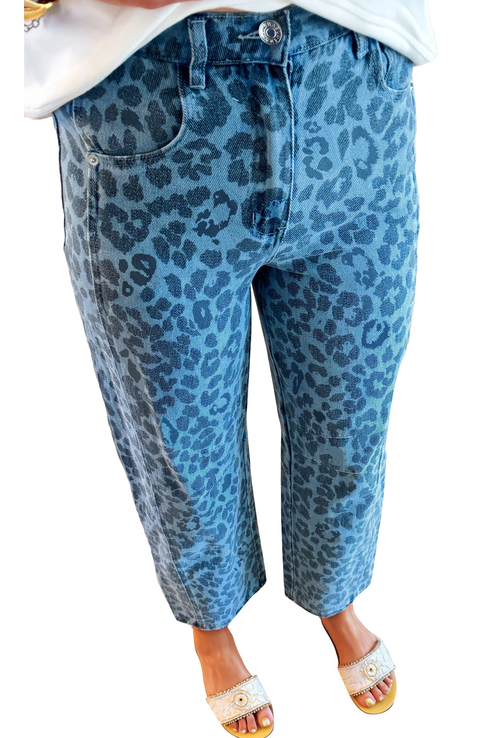 Sky Blue Leopard Print Straight Loose Jeans 99004745f7a69003