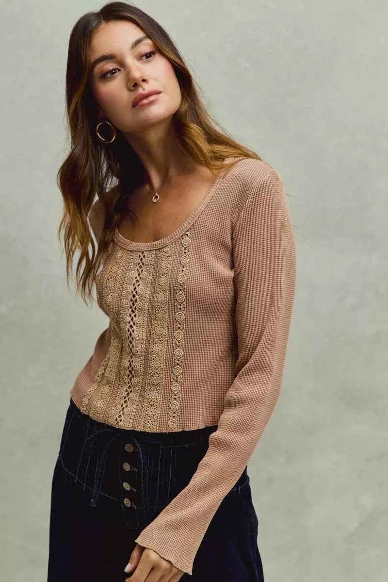 SO ME Vintage Washed Lace Crop Thermal Washed Knit Top 99016bda4dae4f4c8134be9b7fbff749-Max-Origin