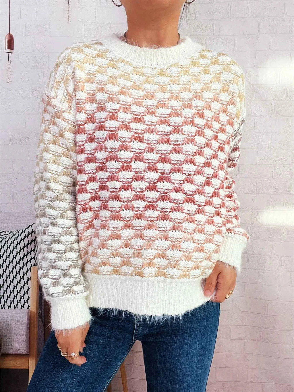 Rainbow Gradient Round Neck Sweater 990a5c3cc2bf499b90abedcc813f7abb-Max-Origin