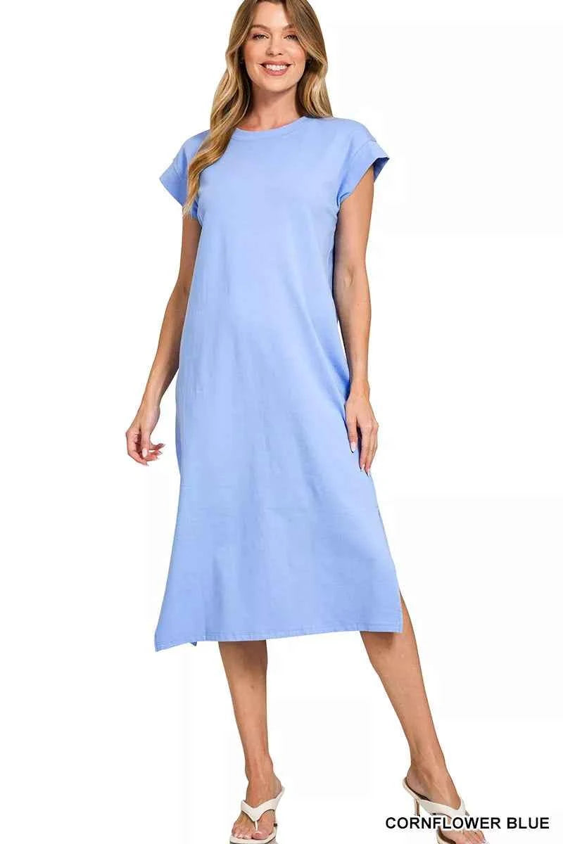 Zenana Round Neck Side Slit Midi Dress CORNFLOWER BLUE 990a67c13a2b481ba816ec0c86e4ebe9-Max-Origin