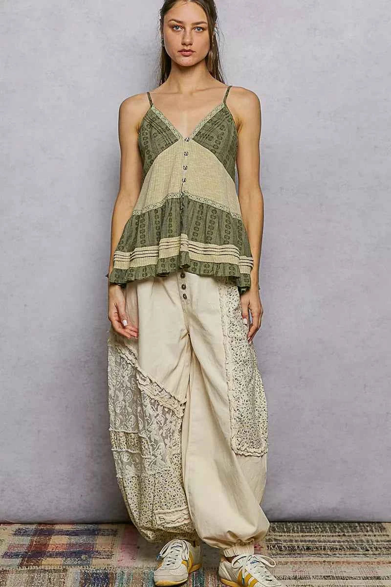 POL Button Front V-Neck Ruffled Cami with Pintuck Accents 990dc3b8-5ffc-4552-94fb-128568cb1163-Max-Origin