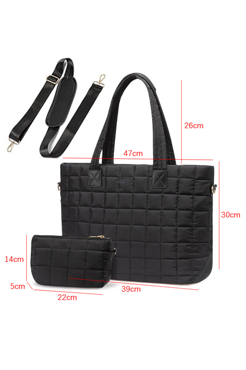 Black Quilted Patchwork Large Tote Bag and Clutch 2pcs Set 990f3347e2fd5be0