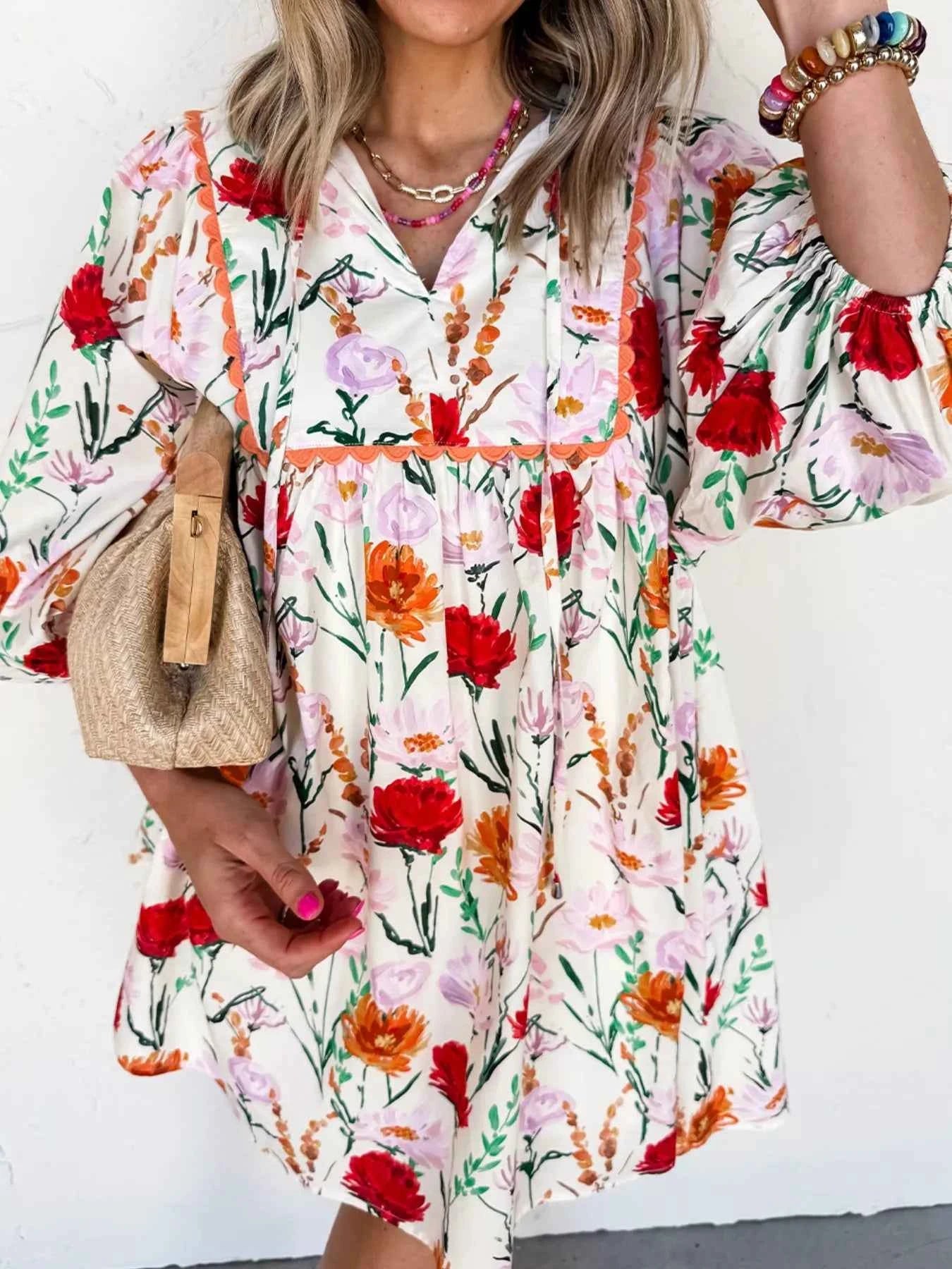 Floral Print 3/4 Sleeve Mini Dress 9919c95a-55d2-428b-8036-32732828e588-Max-Origin