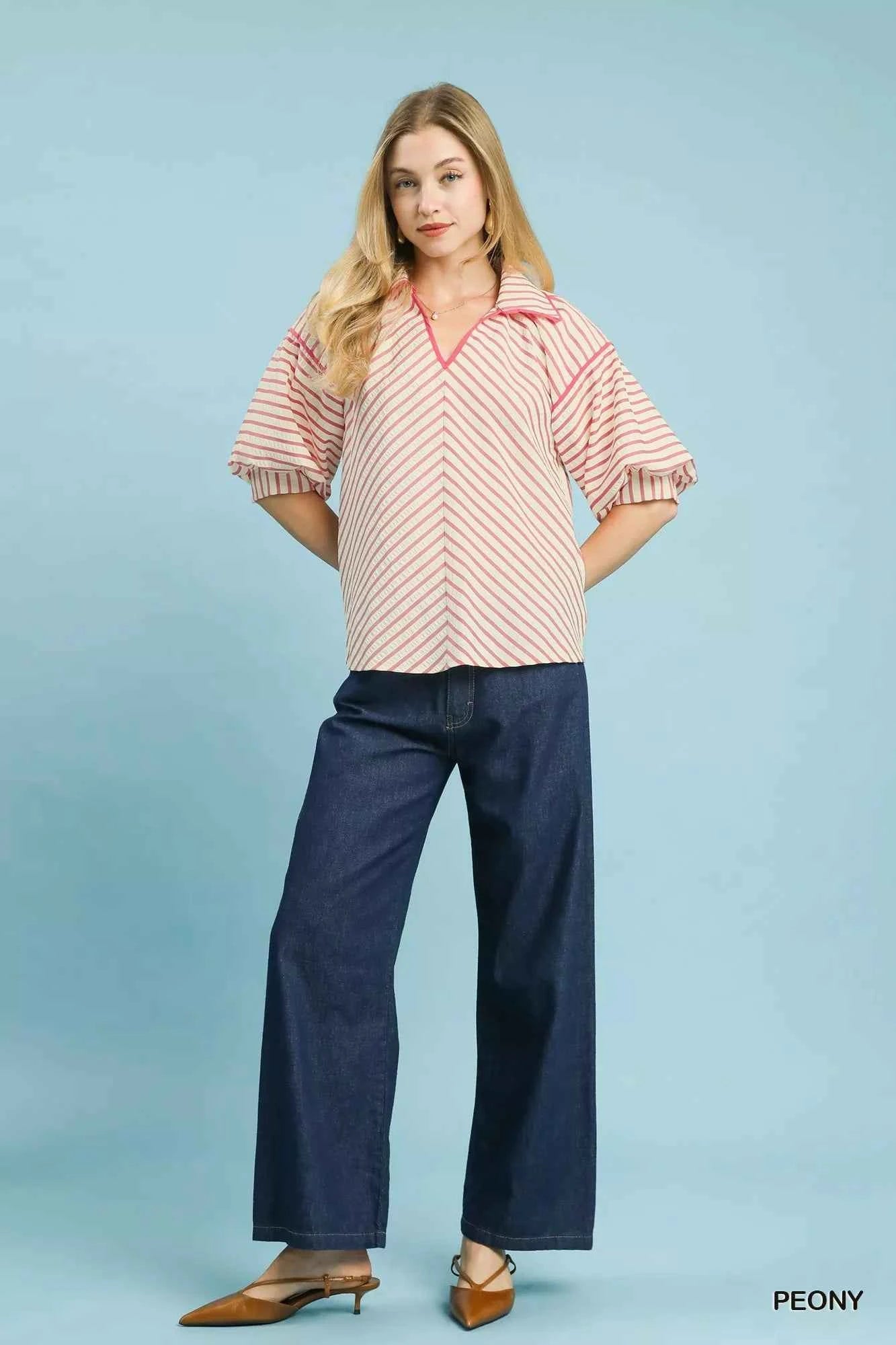 Umgee Chevron Stripe Collared Relaxed Top 991f38a9-682e-4943-899b-2ff91e1a71ae-Max-Origin