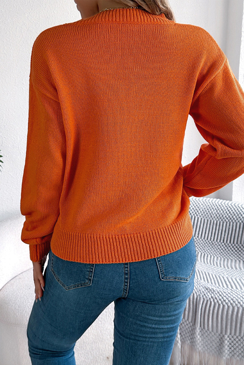Flamingo Halloween Hollow Long Sleeve Pullover Sweater 991f614b99fd8d65
