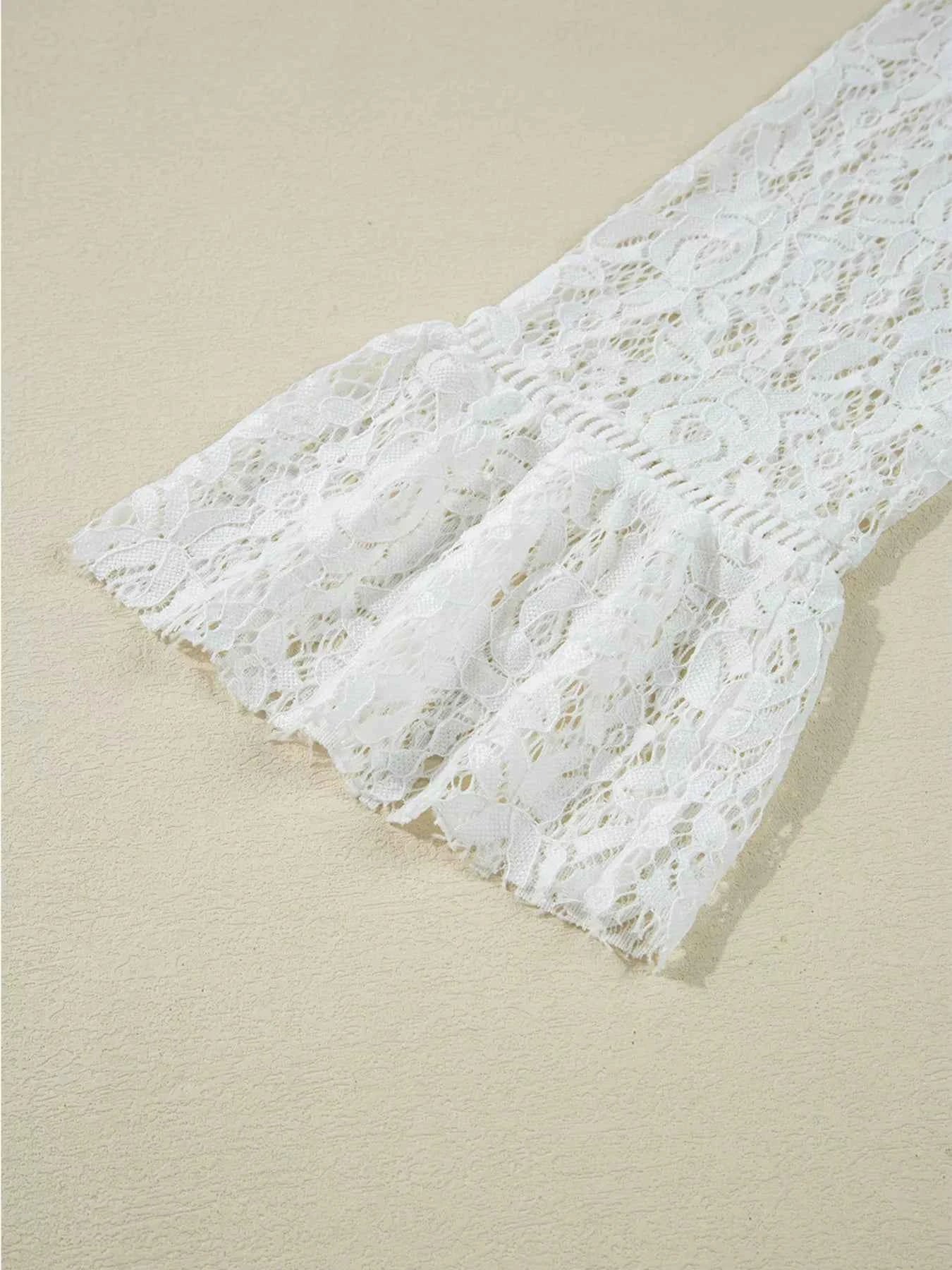 Tie Neck Lace Ruffle Detail Long Sleeve Blouse 9925a2844a2442b99c6255bc8e782461-Max-Origin