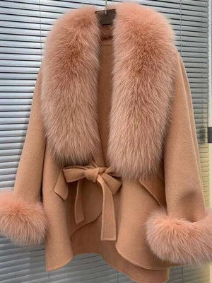 Women's Wool Blend Coat with Fur Collar orange One Size 992961EA05AEC302093B4BFC1FDD392C