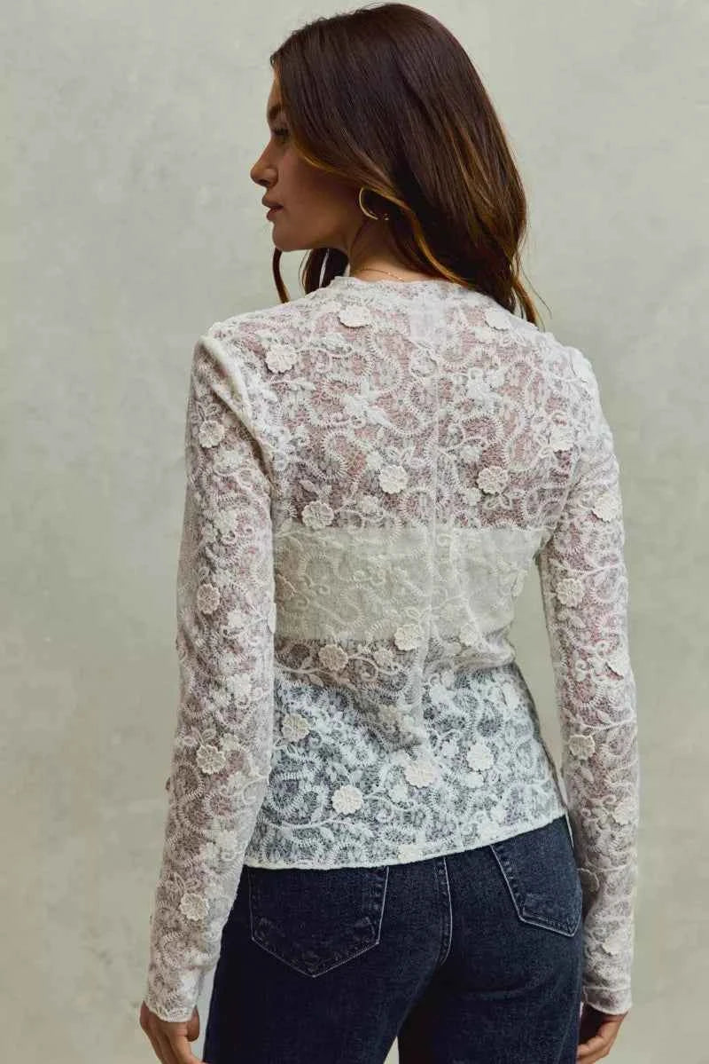 SO ME Lace Long Sleeve 3d Effect Floral Layering Top 992e2c59df3e4eb08f5283d322fcb161-Max-Origin
