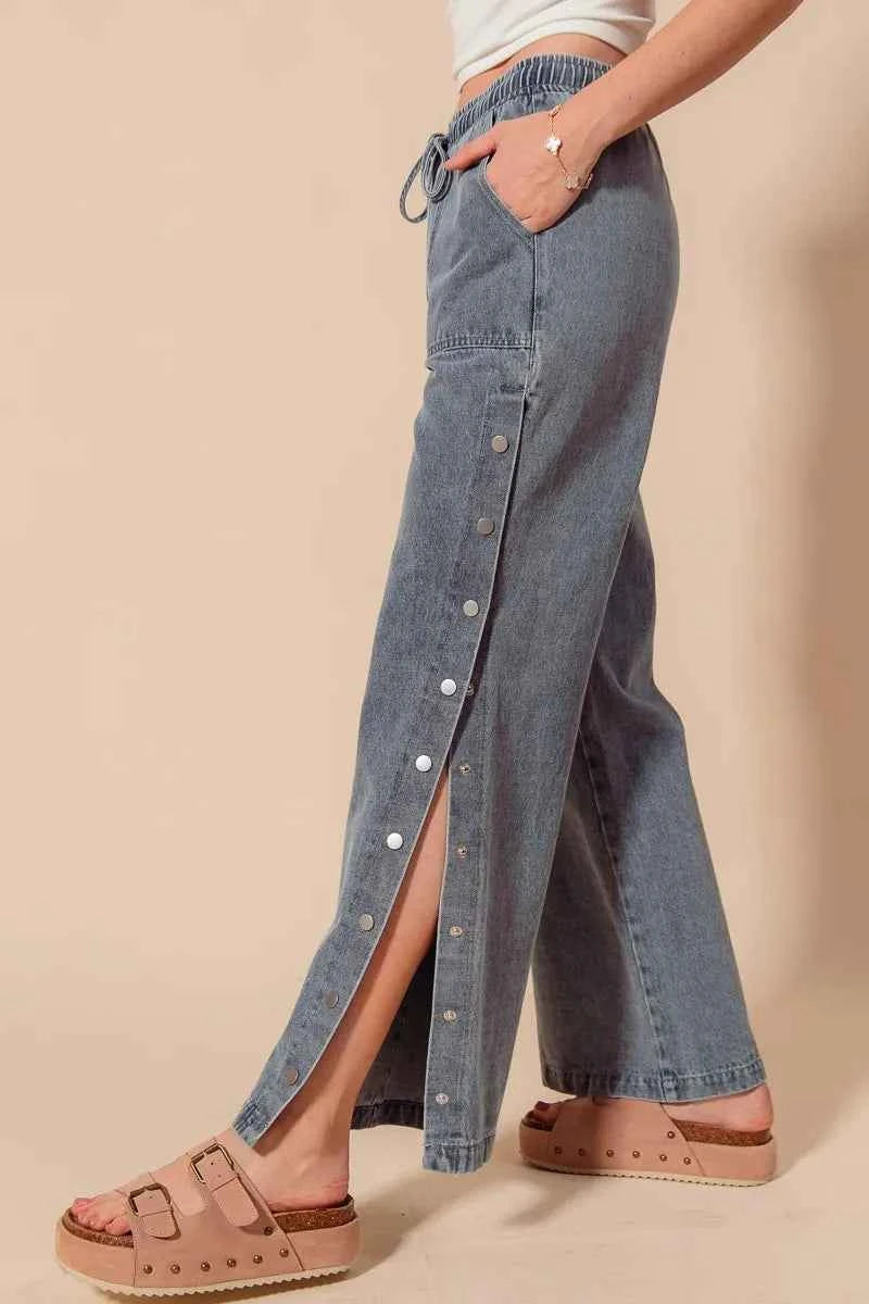 SO ME Mid Rise Drawstring Jeans with Side Snap Button 993784b0eb704eae8c5fcdf198e5464b-Max-Origin