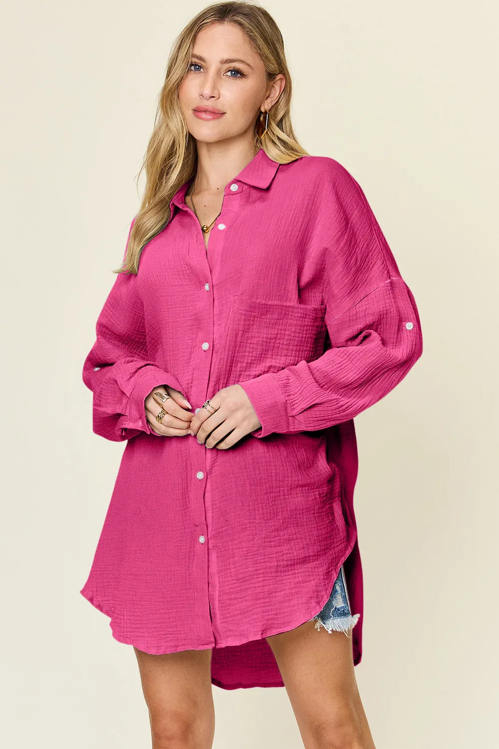 Double Take Full Size Pocketed Texture Button Up Shirt 993800e7-4a13-491e-9356-31edcfbb560a-Max