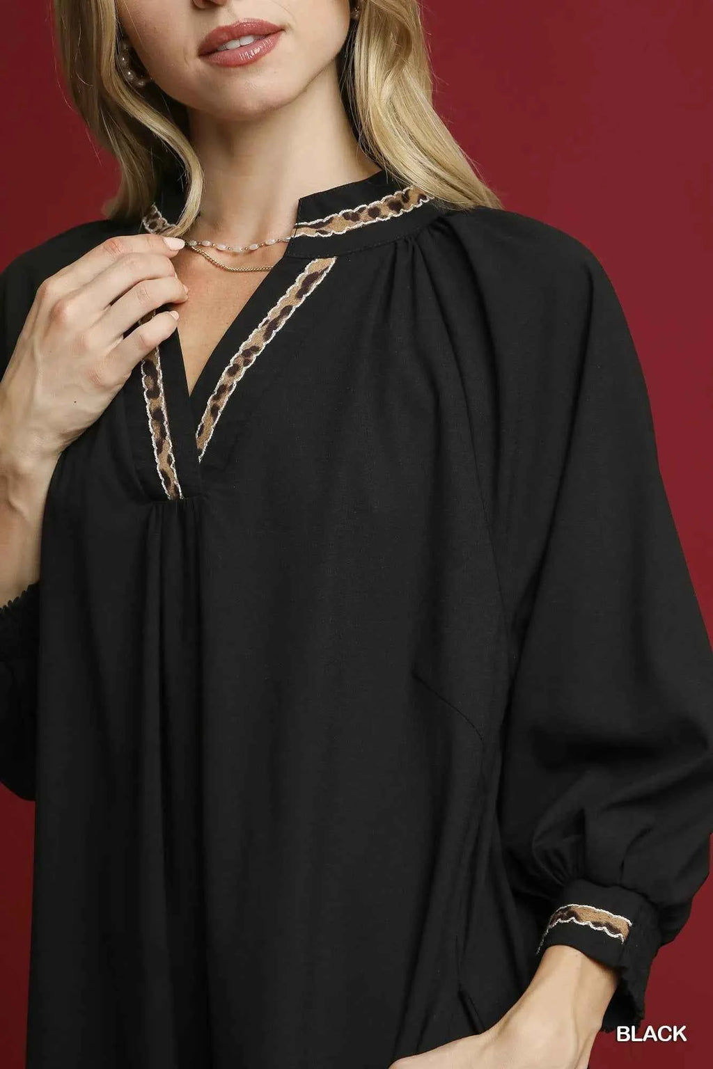 Umgee Notched Shift Dress with Trim Detail 9938e8f8-3670-4134-a08a-f46d2cb1d191-Max-Origin