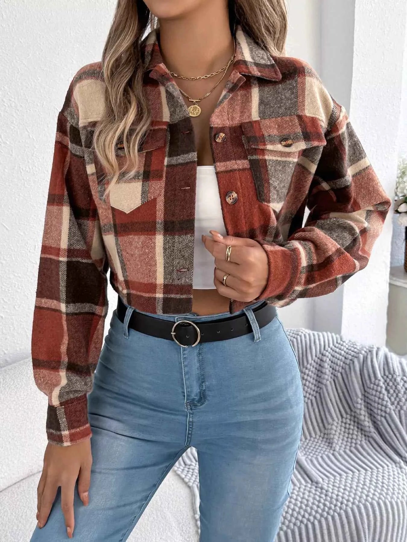 Plaid Button Up Cropped Jacket Orange 993aecf7-8cbc-4a67-bb7c-9e01f8903ee2-Max-Origin