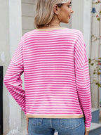 Striped Contrast Round Neck Long Sleeve Sweater 993b9548-ccf1-412f-bb26-574ab27e1c79-Max