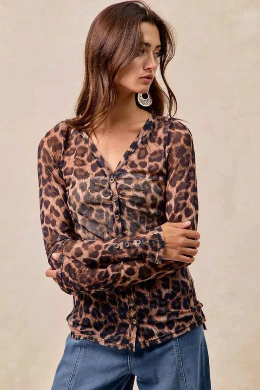 Leopard Printed Mesh Shirt With Button Up V Neck 993c7c010cfb47159ae82059ebd62a4c-Max-Origin