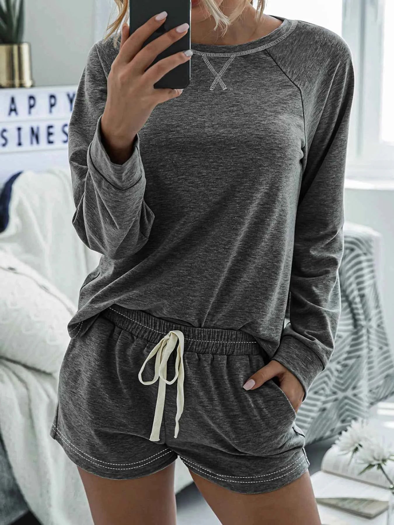 Round Neck Raglan Sleeve Top and Shorts Lounge Set 993cf4e9794a4cbe8a6f983930f39680-Max-Origin