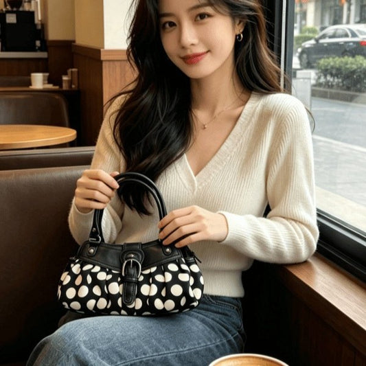 Retro Black-and-white ka-dot Underarm Shoulder Bag 99448639-944a-473c-8e10-5f55bff2f662