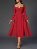 Sweetheart Neckline Long Sleeve A-Line Midi Dress 9945720838a148f0862cc580d20f2820-Max-Origin