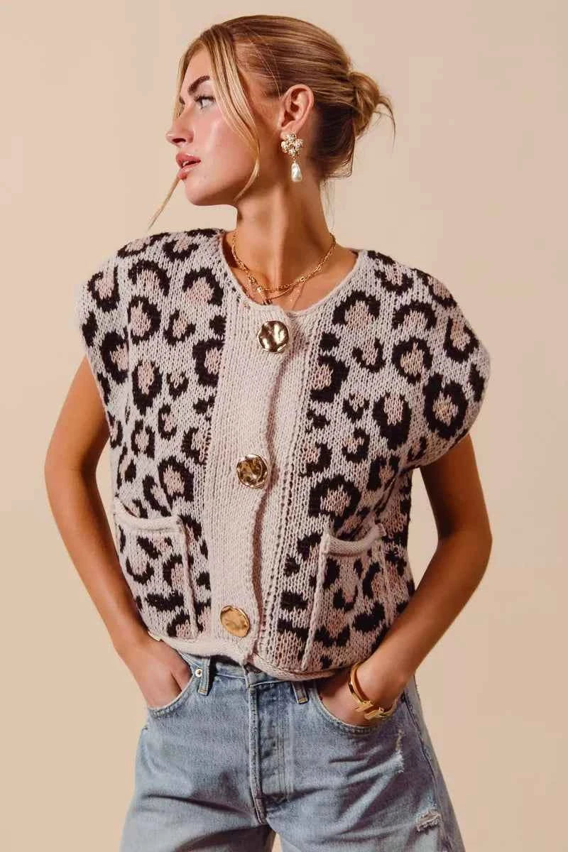 SO ME Big Metal Button Front Leopard Sweater Vest Top 99464de8652d41408df4a77e7250c086-Max-Origin