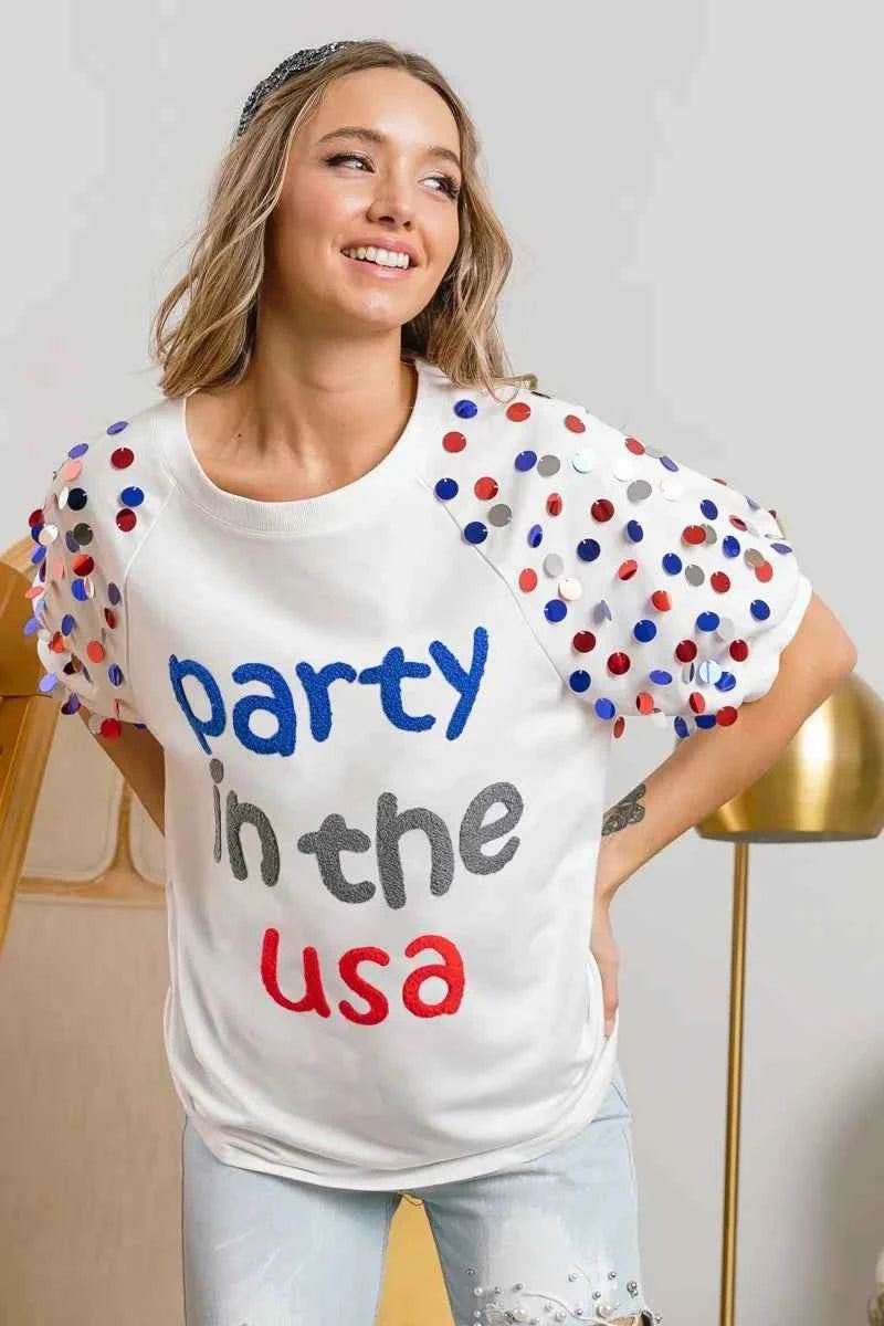 BiBi Party In The Usa Spangle Puff Sleeves Top 99475e18f4fb4d71a590a446b175f6c9-Max-Origin
