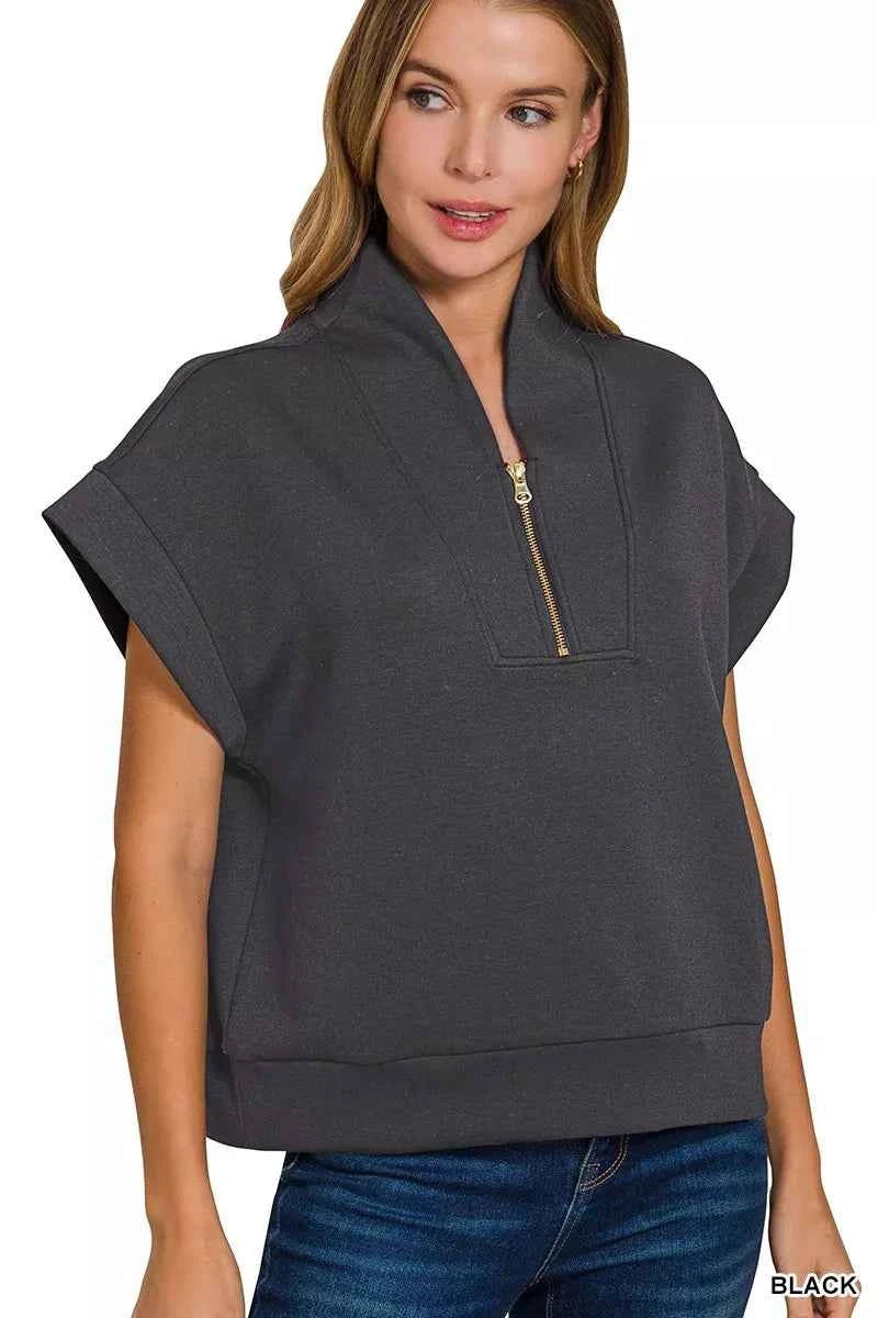 Zenana Scuba High Neck Half Zip Top BLACK 994a1381ace04f7fa861e23a5b330dc7-Max-Origin