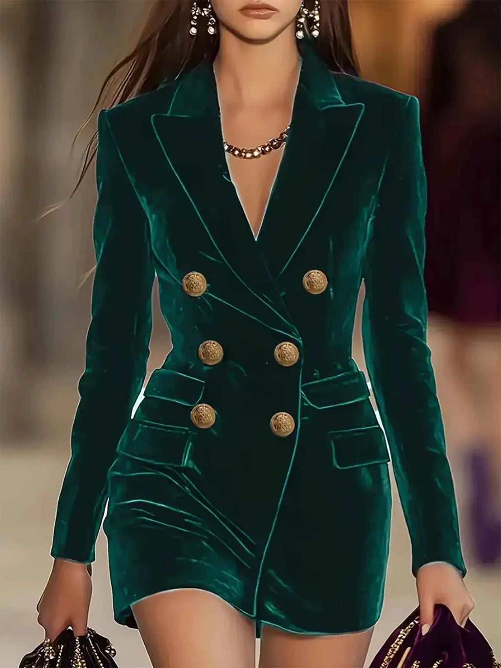 Velvet Double-Breasted Blazer Dress Green 994fe46f10a6417fbb438afb9e949216-Max-Origin