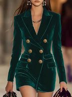 Velvet Double-Breasted Blazer Dress Green 994fe46f10a6417fbb438afb9e949216-Max-Origin