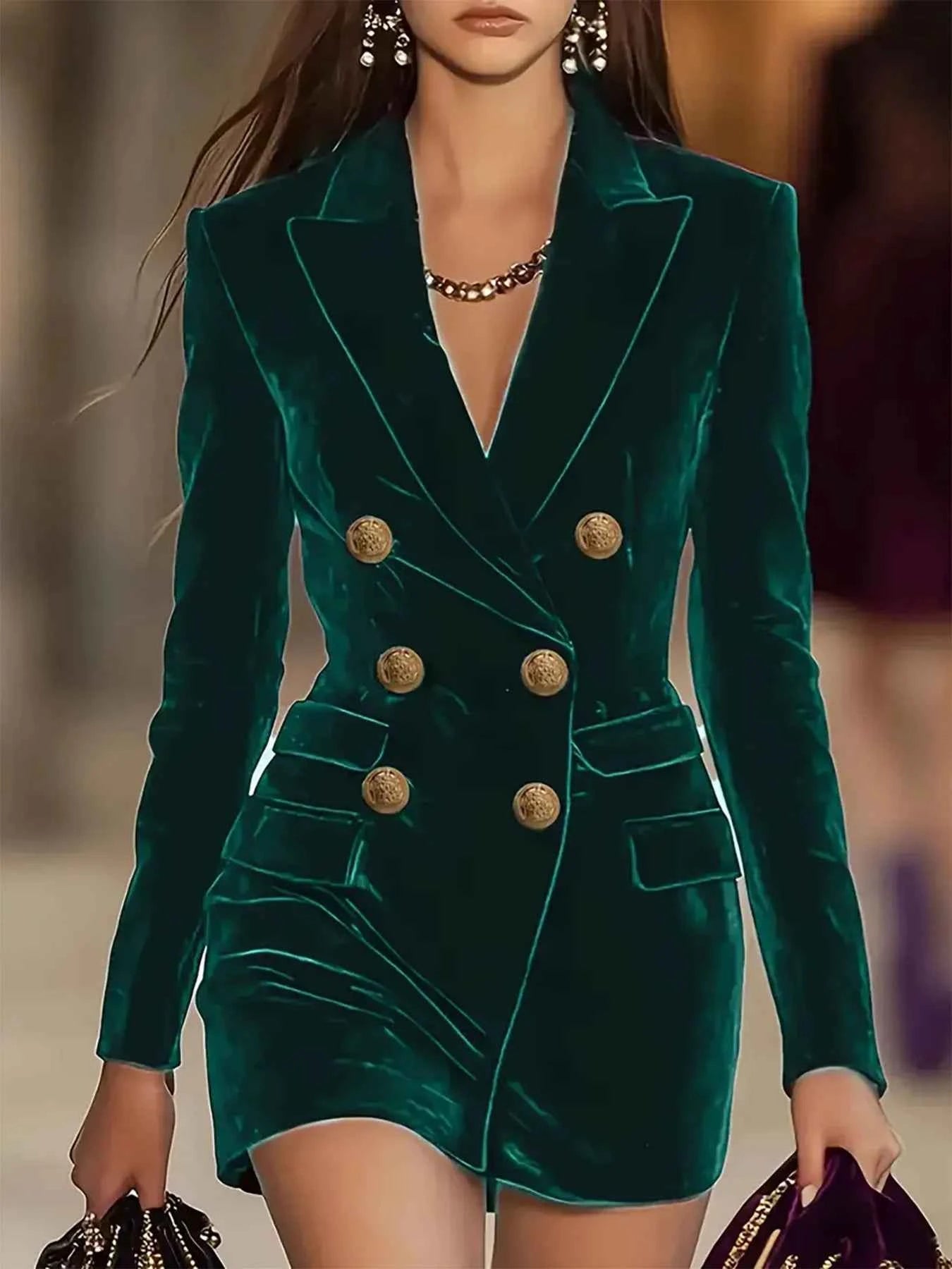 Velvet Double-Breasted Blazer Dress Green 994fe46f10a6417fbb438afb9e949216-Max-Origin