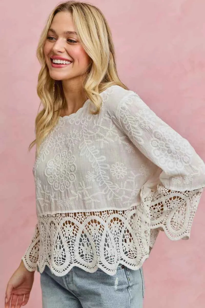 SO ME Floral Embroidered Crochet Lace Trimmed Top 995499d58b7b45f6bf6bcf924685ce6b-Max-Origin