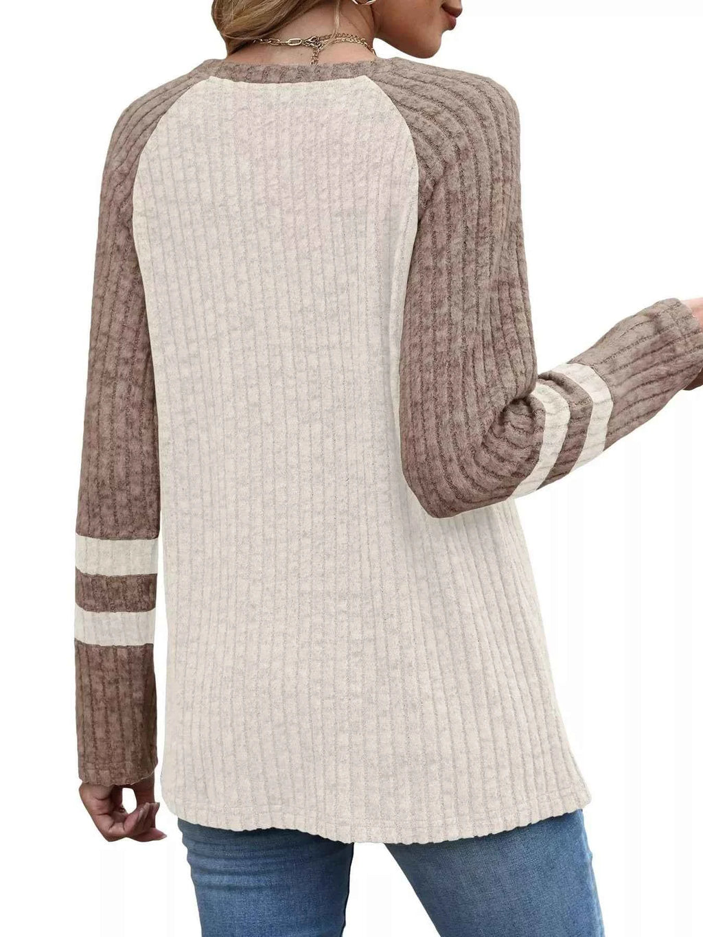 Ribbed Round Neck Raglan Sleeve Top 99583d524f634eaaa7f9ed5930edd3a4-Max-Origin