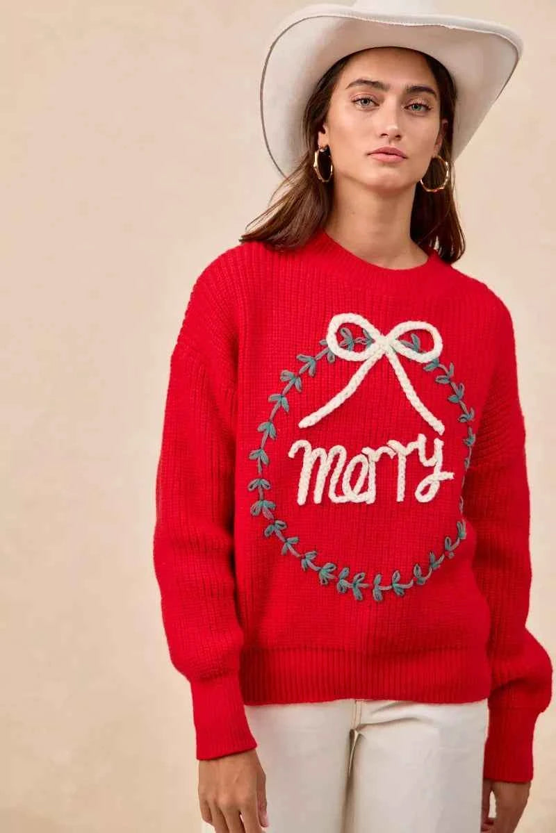 BiBi Christmas Wreath Merry Letter Knit Top 9958850b46594a1aa85557708c53e51f-Max-Origin