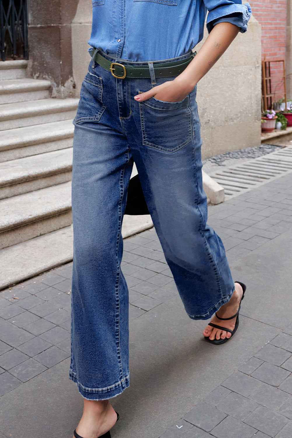 Brown Minimalist Patch Pocket High Waist Shift Jeans 99679d8b23d188d8