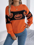Pumpkin Round Neck Long Sleeve Sweater Orange 9968f617-139d-4267-a1f1-ddd6ec705677-Max