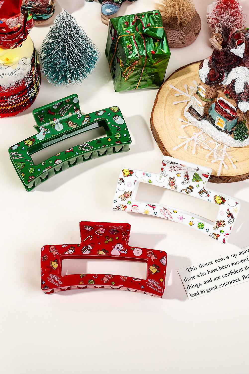 Racing Red Cartoon Christmas Pattern Print Hollow Out Hair Claw Clip 996b096beffa494f