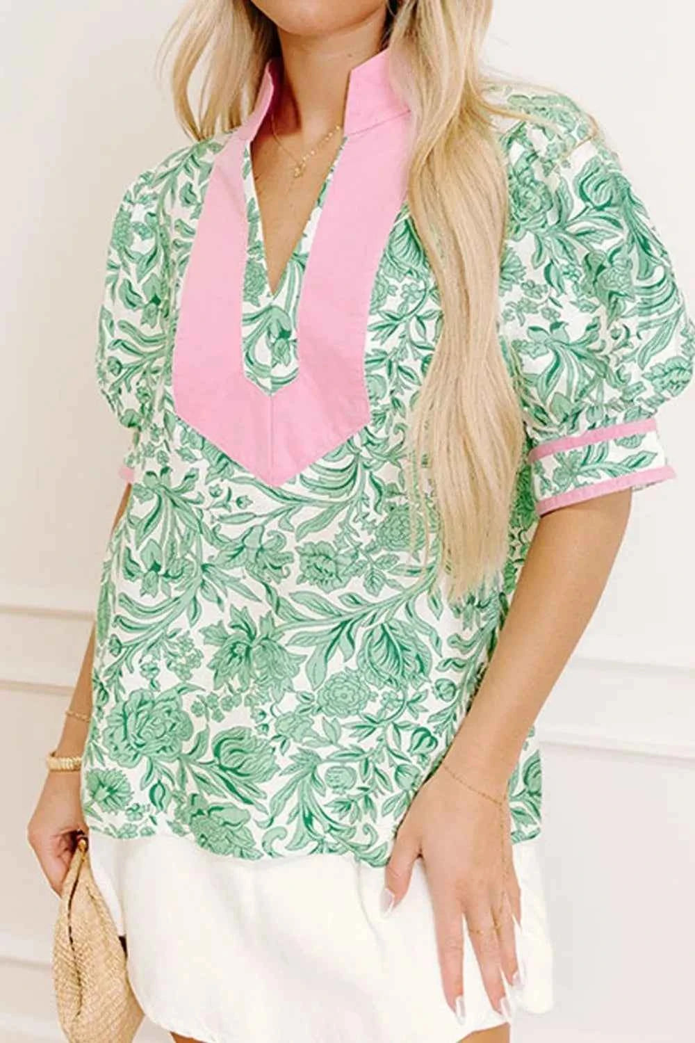 Printed Puff Sleeve Blouse Gum Leaf 996c0b02-effd-4858-a658-03a62bede79f-Max-Origin