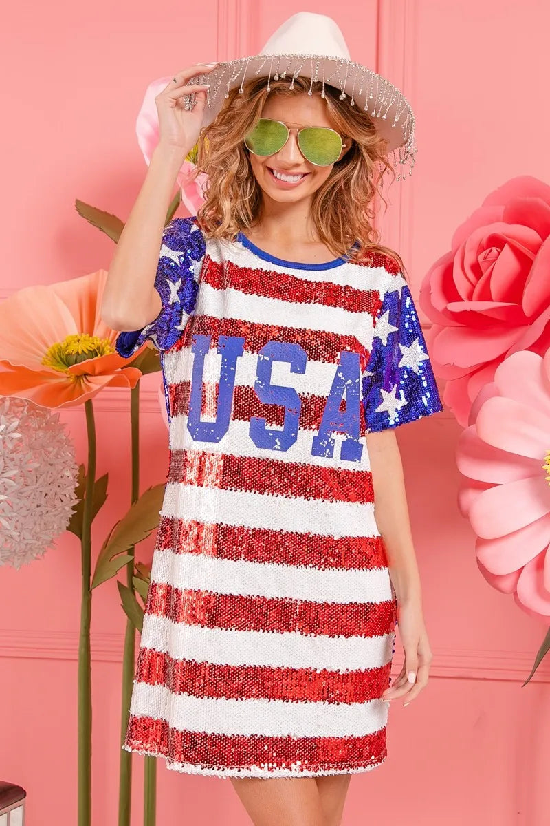 BiBi American Flag Theme Usa Print Sequin Dress 997cc405e6cc4801ba545dd8f5e840b9-Max-Origin