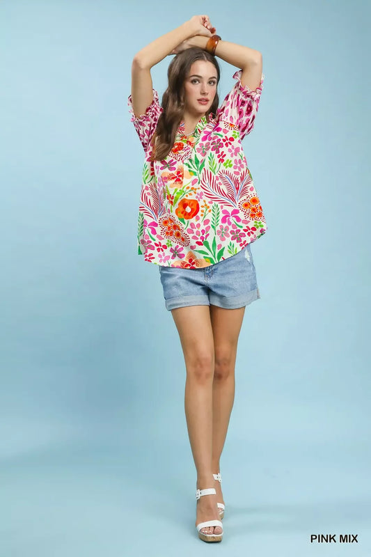 V-Neck Ruffle Trim Puff Sleeve Top 9982e364-8947-4f30-9b7d-e2161d0a27a2-Max-Origin
