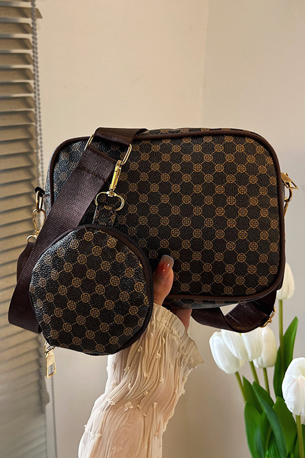 Coffee Geometric Pattern Shoulder Bag With Coin Purse 9982e9c7321cc524