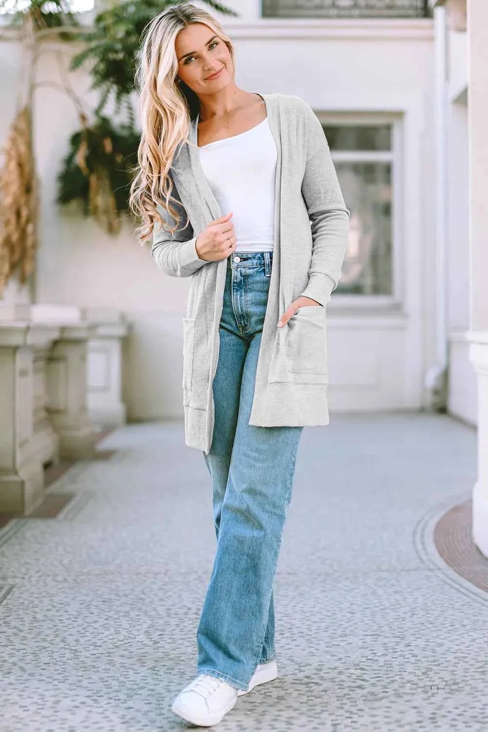 Pocketed Open Front Long Sleeve Cardigan 9984c021-8af0-409e-ad43-231773fcb08c-Max