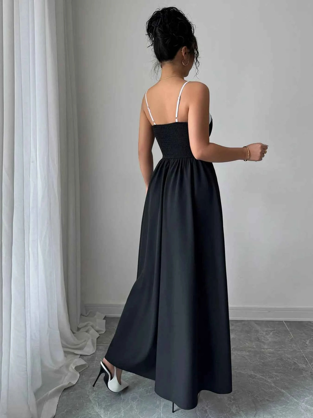 Decorative Button Contrast Maxi Cami Dress 9987a903-cd4d-48c4-ba27-92daa4626cec-Max-Origin