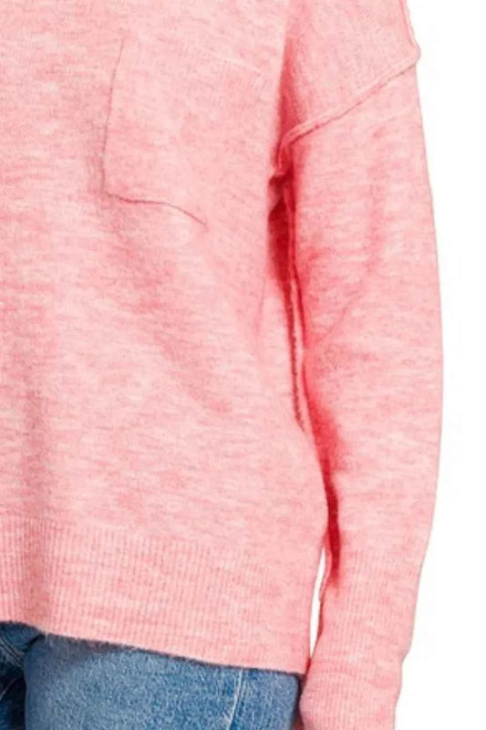 Melange Hi-low Hem Round Neck Sweater 9988eaf2-a856-411f-a2c7-8f790e999e5e-Max-Origin