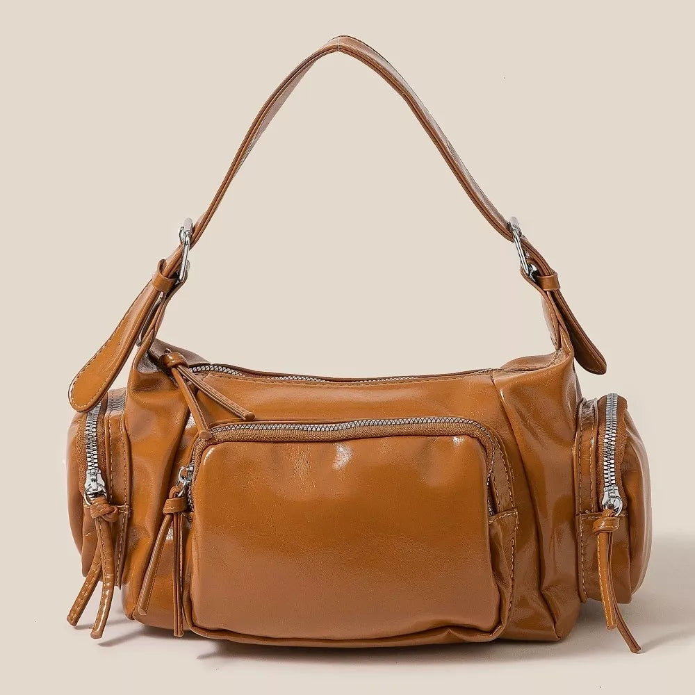 Fame Glossy Faux Leather Multi Pocket Hand Bag 9994556ac19a4150b7f6f7eef1ad2a14-Max-Origin