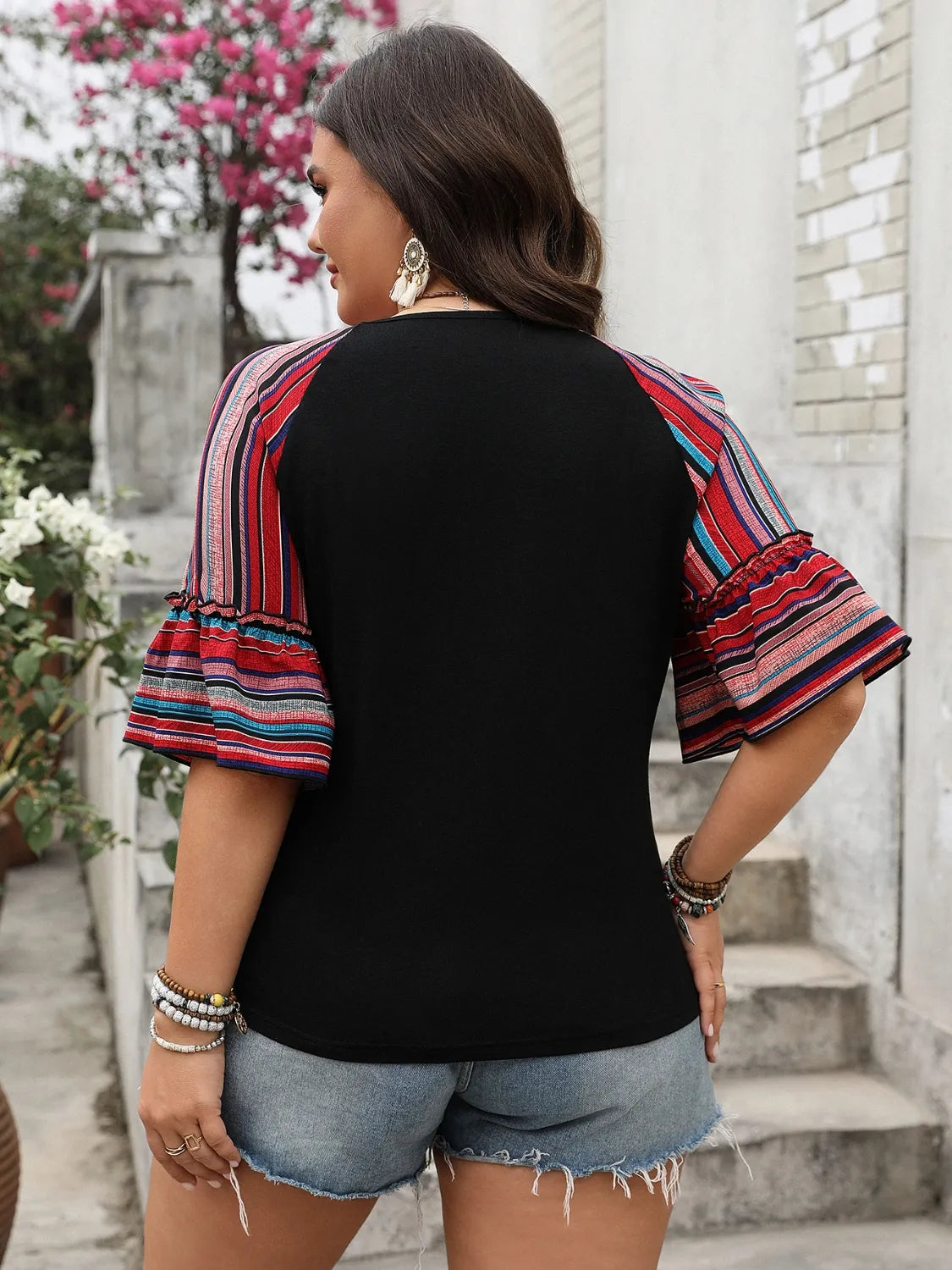 Plus Size V-Neck Flounce Sleeve Top 9994e37c-7500-494b-b80d-89ebbe49f6d8-Max-Origin